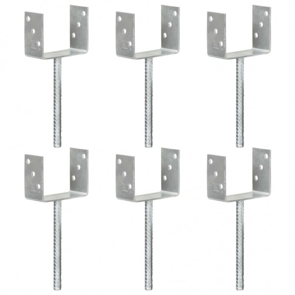 Anclajes de valla 6 uds acero galvanizado plateado 12x6x30 cm