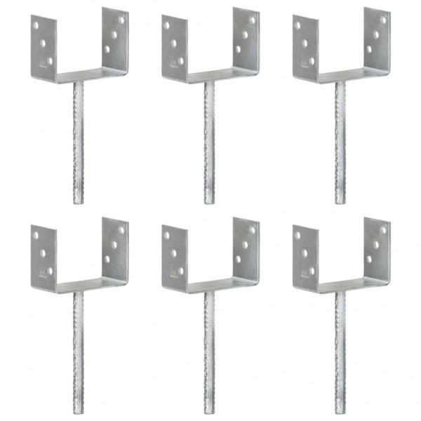 Anclajes de valla 6 uds acero galvanizado plateado 14x6x30 cm
