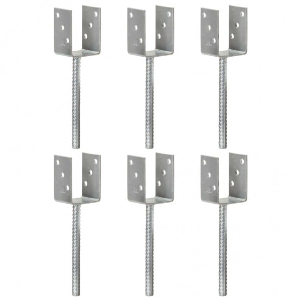 Anclajes de valla 6 uds acero galvanizado plateado 7x6x30 cm