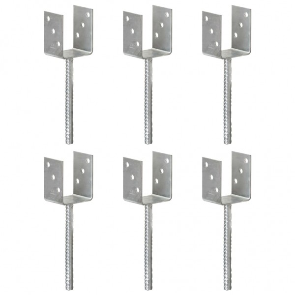 Anclajes de valla 6 uds acero galvanizado plateado 8x6x30 cm
