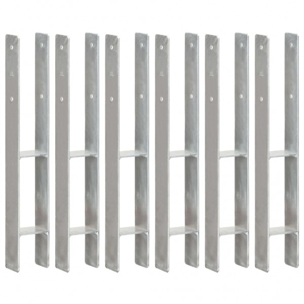 Anclajes de valla 6 uds acero galvanizado plateado 8x6x60 cm