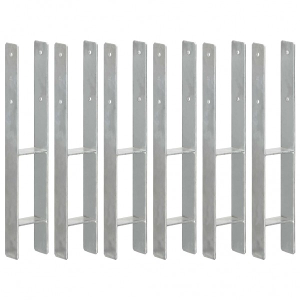 Anclajes de valla 6 uds acero galvanizado plateado 9x6x60 cm