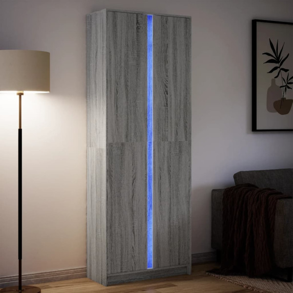 Aparador con LED madera ingeniería gris Sonoma 74x32.5x200 cm