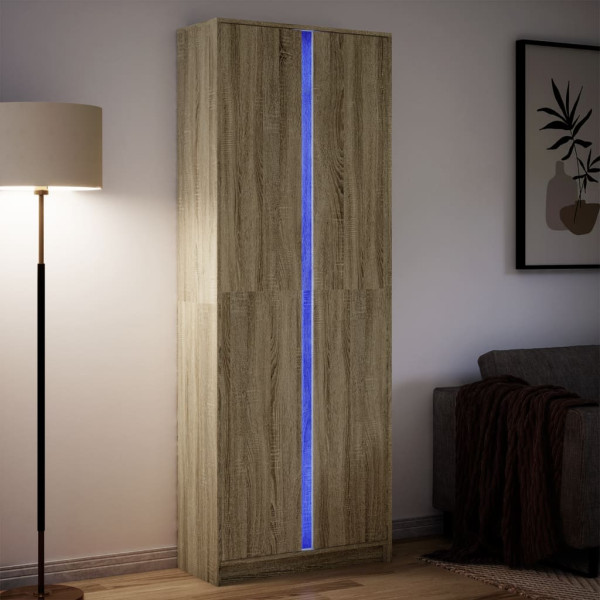 Aparador con LED madera ingeniería roble Sonoma 74x32.5x200 cm