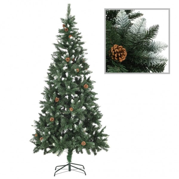 Árbol de Navidad artificial con piñas y brillo blanco 210 cm