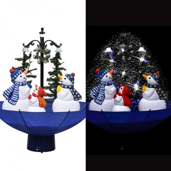 Árbol de Navidad con nieve con base de paraguas PVC azul 75 cm