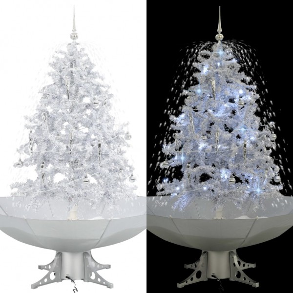 Árbol de Navidad con nieve con base en paraguas blanco 140 cm