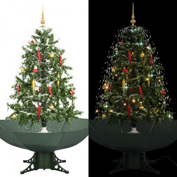 Árbol de Navidad con nieve con base en paraguas verde 140 cm