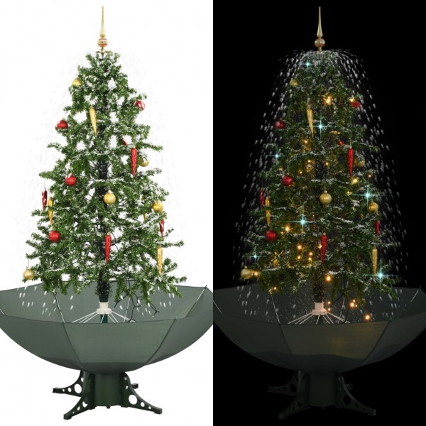 Árbol de Navidad con nieve con base en paraguas verde 170 cm