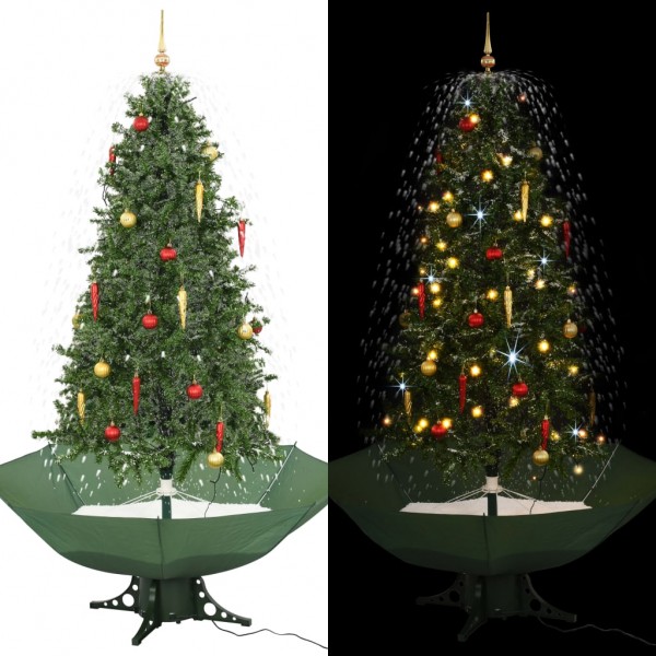 Árbol de Navidad con nieve con base en paraguas verde 190 cm