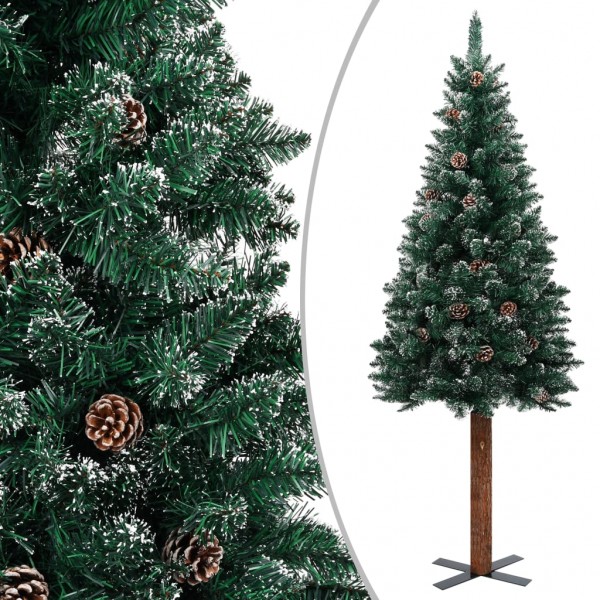 Árbol de Navidad delgado madera auténtica y piñas PVC 150 cm
