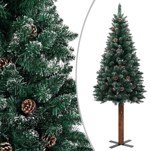 Árbol de Navidad delgado madera auténtica y piñas PVC 210 cm