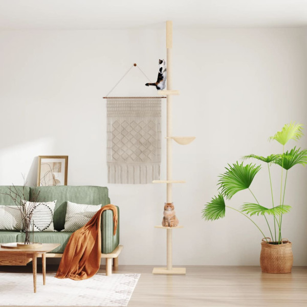 Árbol rascador para gatos de suelo a techo crema 263.5-289.5 cm
