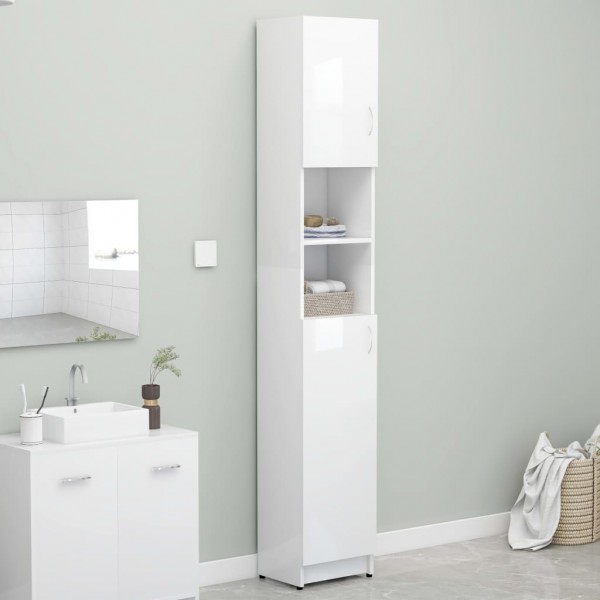 Armario baño madera contrachapada blanco brillo 32x25.5x190 cm
