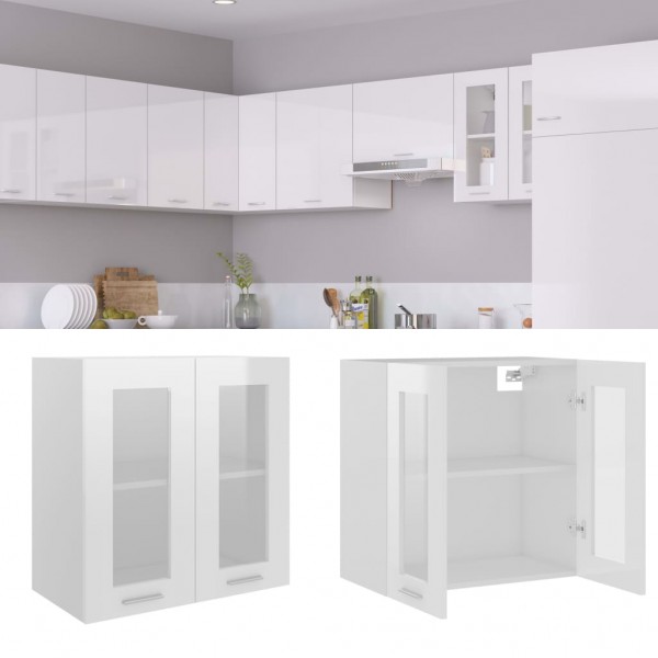 Armario colgante cristal y aglomerado blanco brillo 60x31x60 cm