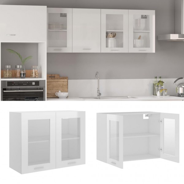 Armario colgante cristal y aglomerado blanco brillo 80x31x60 cm