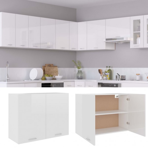 Armario colgante de cocina aglomerado blanco brillo 80x31x60 cm