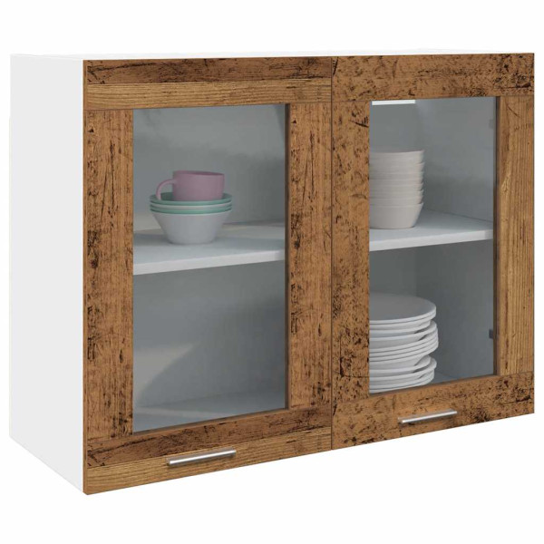 Armario colgante vidrio madera ingeniería envejecida 80x31x60cm