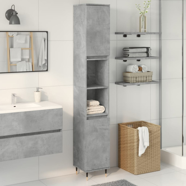 Armario de baño madera contrachapada gris hormigón 30x30x190 cm
