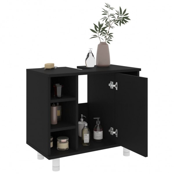 Armario de baño madera contrachapada negro 60x32x53.5 cm