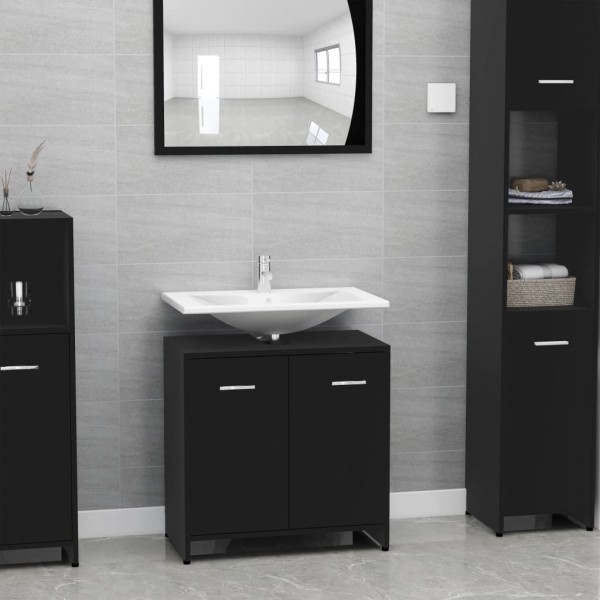 Armario de baño madera contrachapada negro 60x33x61 cm
