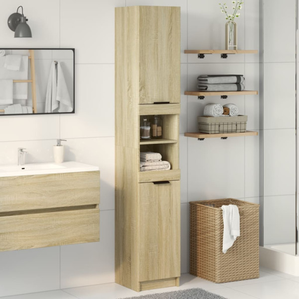 Armario de baño madera ingeniería roble Sonoma 32x34x188.5 cm