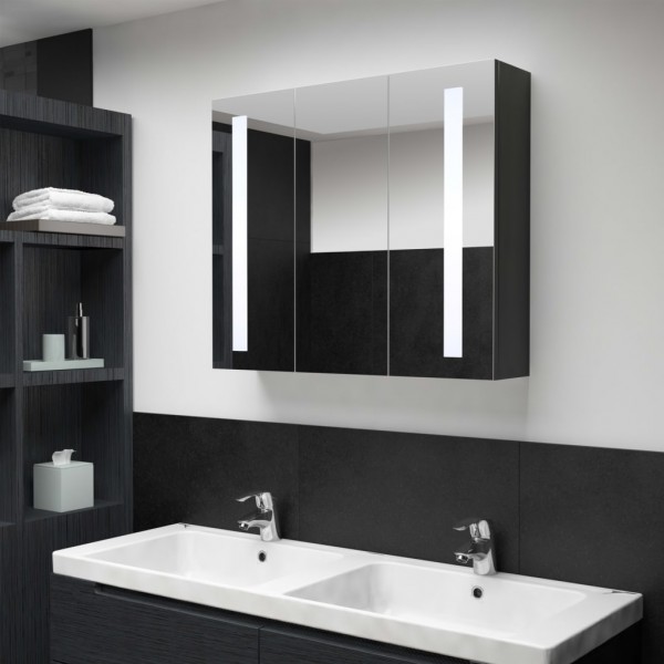 Armario de cuarto de baño con espejo y LED 89x14x62 cm