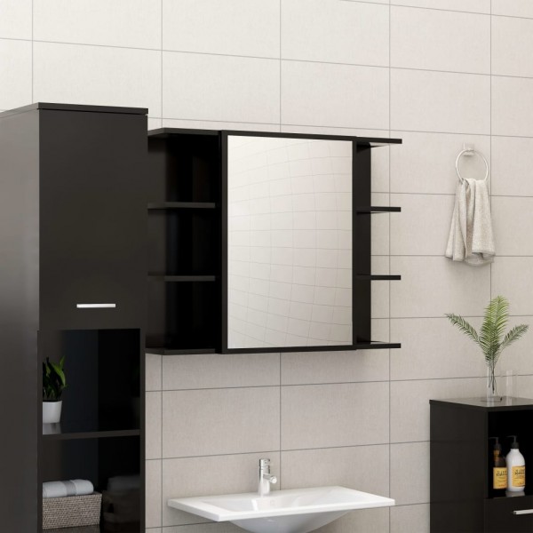 Armario de espejo de baño contrachapada negro 80x20.5x64 cm