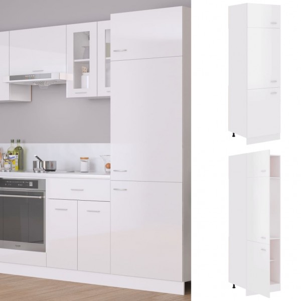Armario de frigorífico contrachapada blanco brillo 60x57x207 cm