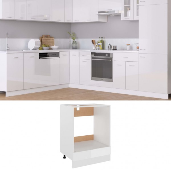 Armario de horno de contrachapada blanco brillo 60x46x81.5 cm