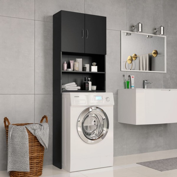 Armario de lavadora madera contrachapada negro 64x25.5x190 cm