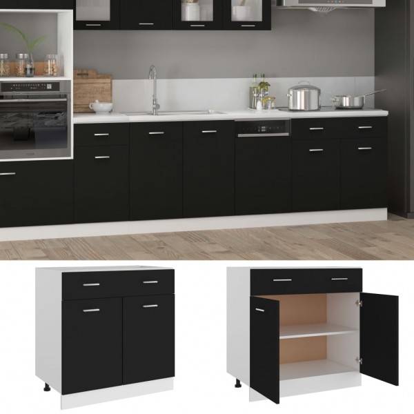 Armario inferior cajón cocina aglomerado negro 80x46x81.5 cm