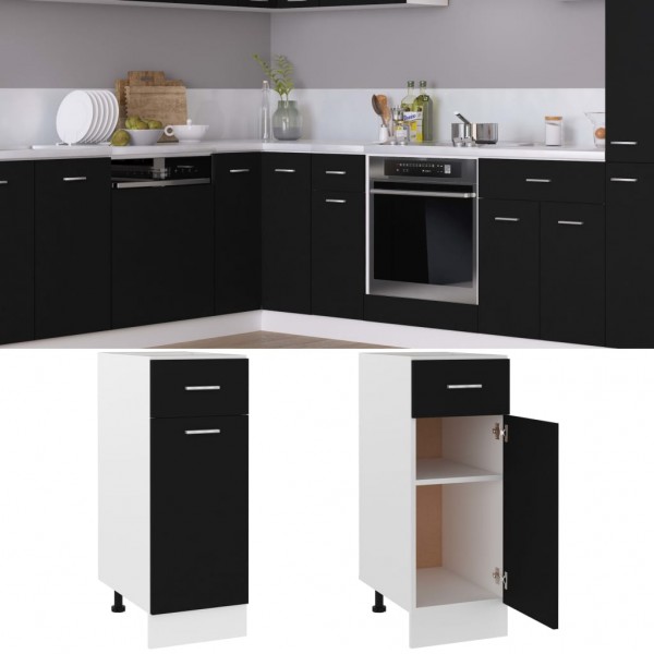 Armario inferior cajón cocina contrachapada negro 30x46x81.5cm