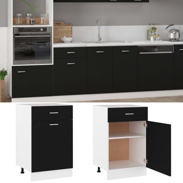 Armario inferior cajón cocina contrachapada negro 50x46x81.5 cm