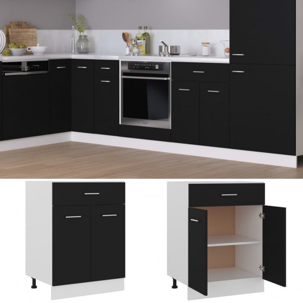 Armario inferior cajón cocina contrachapada negro 60x46x81.5cm