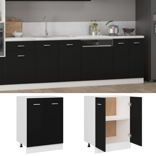 Armario inferior de cocina contrachapada negro 60x46x81.5 cm