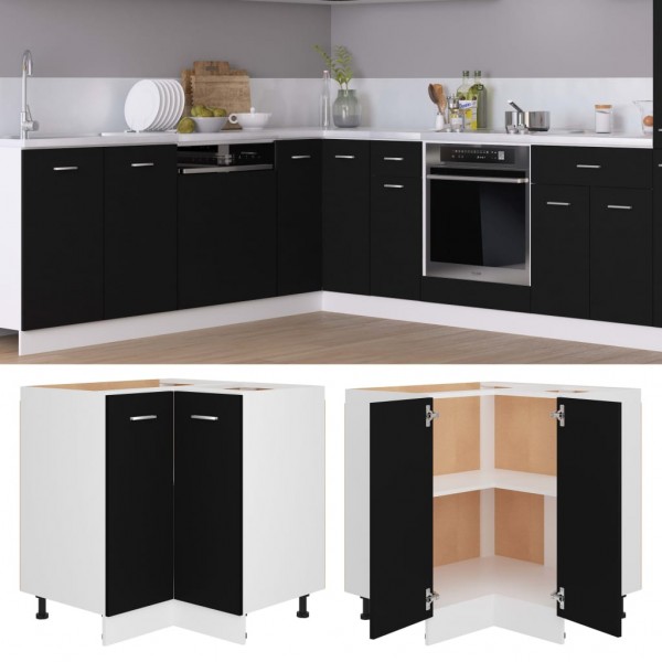 Armario inferior esquina contrachapada negro 75.5x75.5x80.5 cm