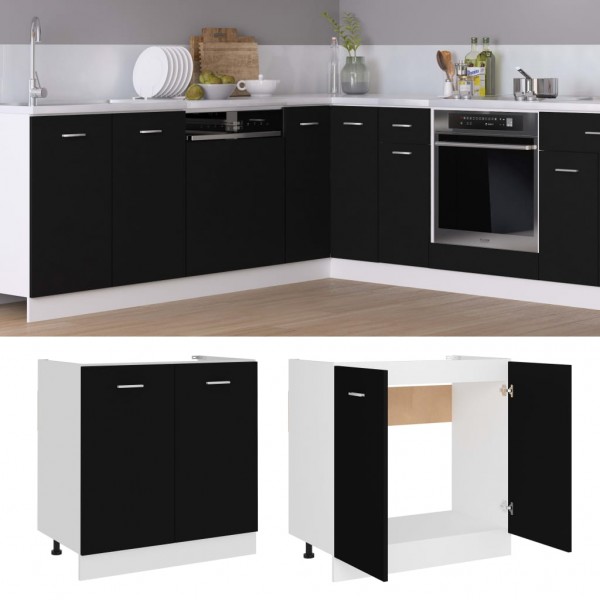 Armario inferior fregadero contrachapada negro 80x46x81.5cm