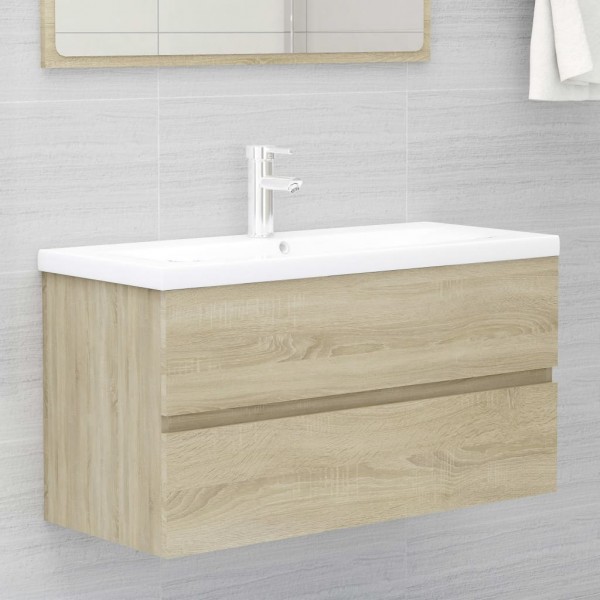 Armario lavabo madera contrachapada roble Sonoma 90x38.5x45 cm