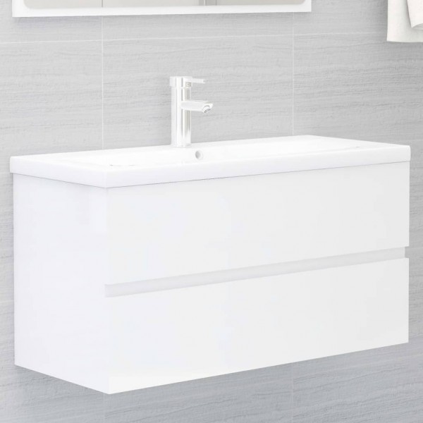 Armario para lavabo aglomerado blanco brillante 90x38.5x45 cm