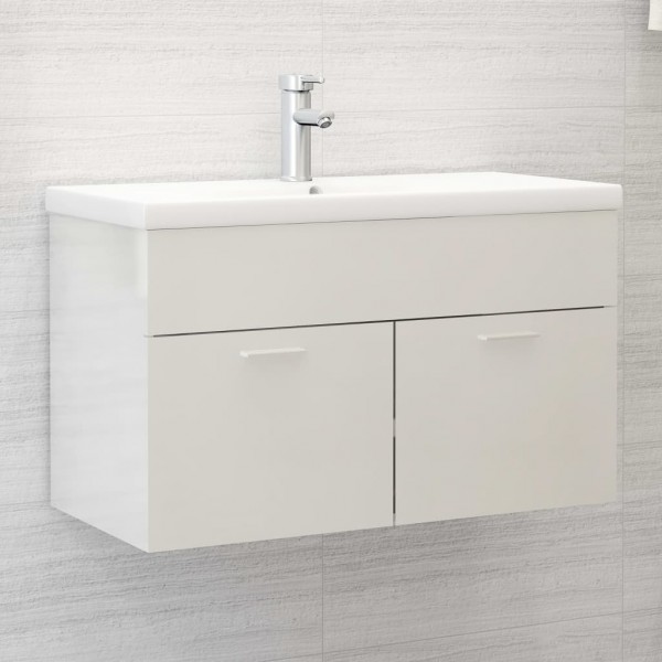 Armario para lavabo contrachapada blanco brillo 80x38.5x46 cm
