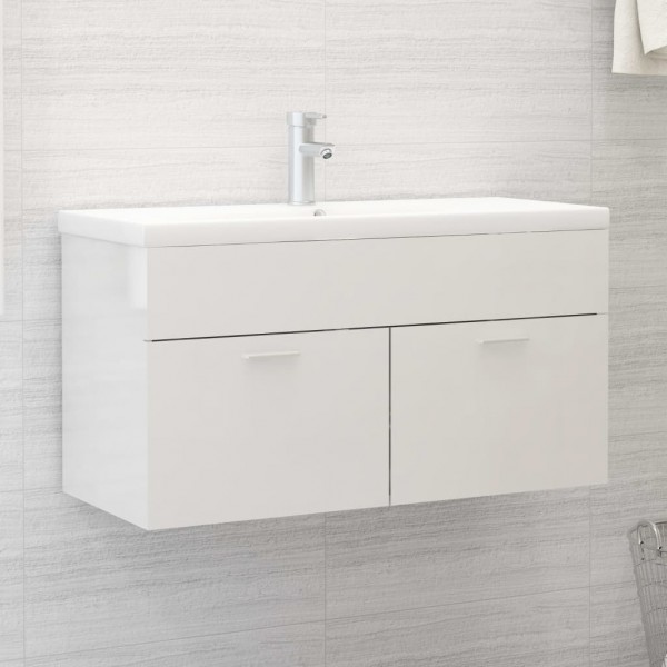 Armario para lavabo contrachapada blanco brillo 90x38.5x46 cm
