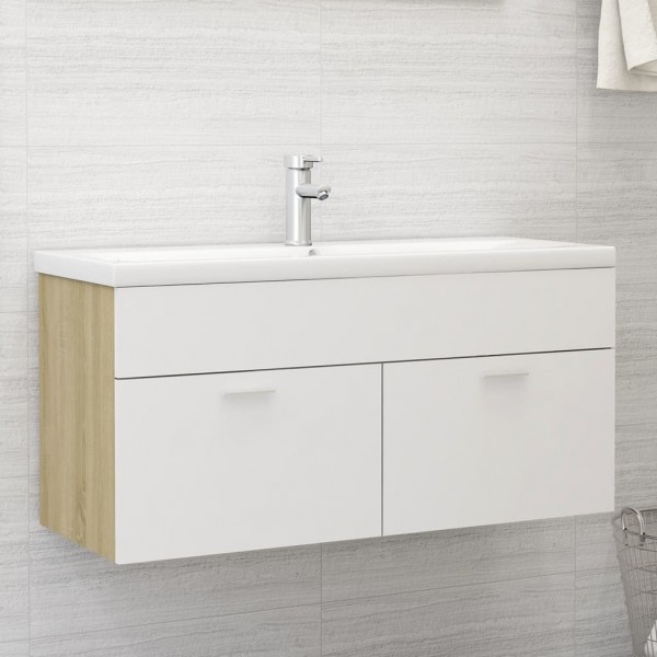 Armario para lavabo contrachapada blanco roble 100x38.5x46 cm