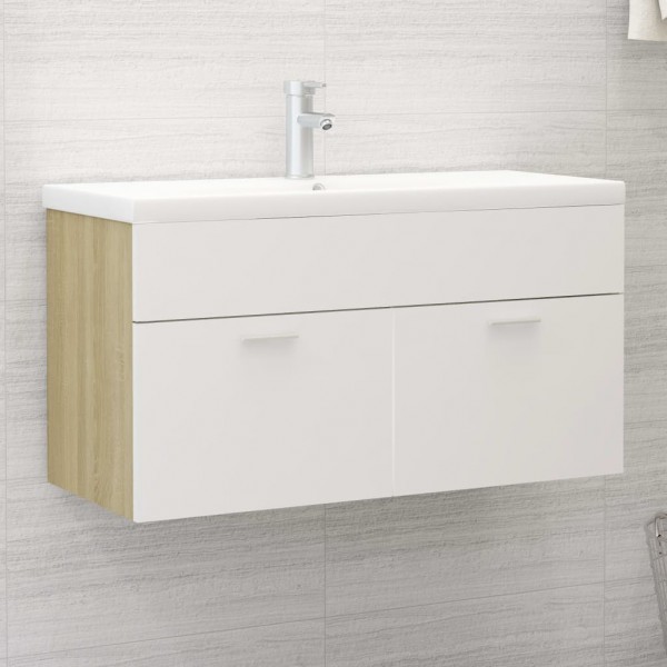 Armario para lavabo contrachapada blanco roble 90x38.5x46 cm