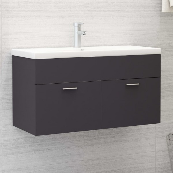 Armario para lavabo madera contrachapada gris 90x38.5x46 cm