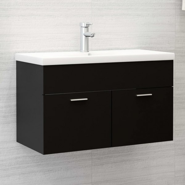 Armario para lavabo madera contrachapada negro 80x38.5x46 cm