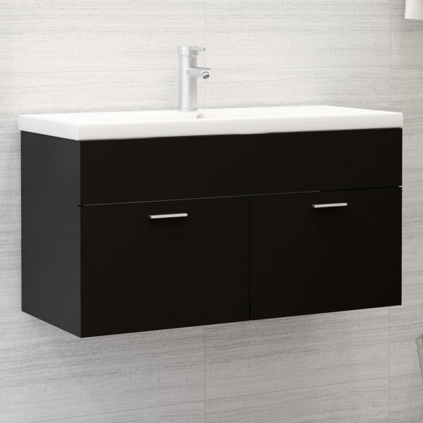 Armario para lavabo madera contrachapada negro 90x38.5x46 cm