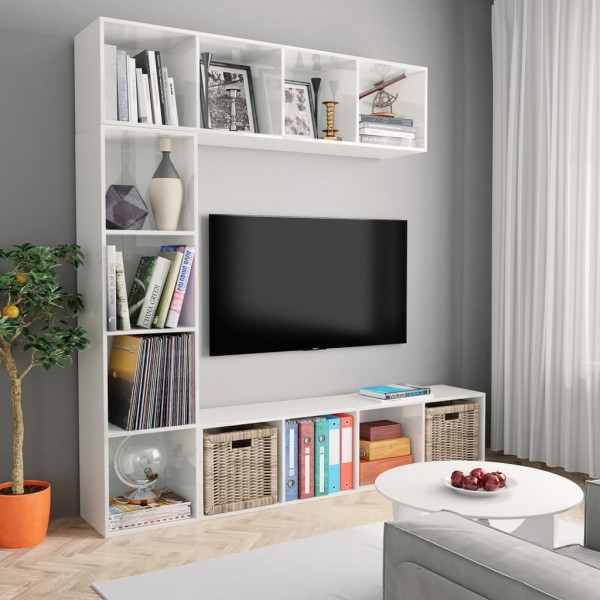 Armario para TV/librería 3 pzas blanco brillante 180x30x180 cm