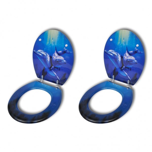 Asientos de inodoro con tapas 2 uds MDF delfín