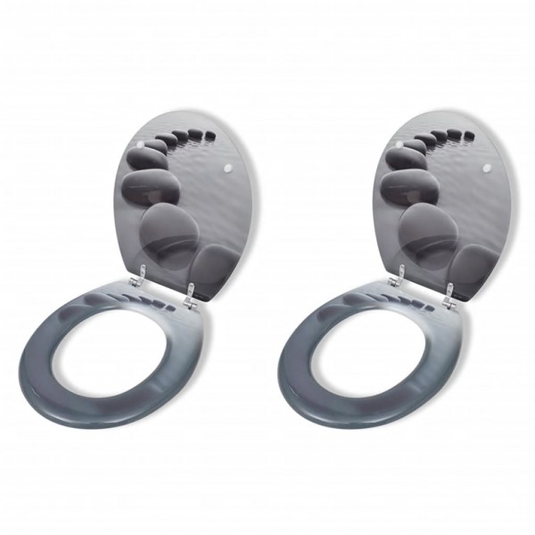 Asientos de inodoro con tapas 2 uds MDF piedras